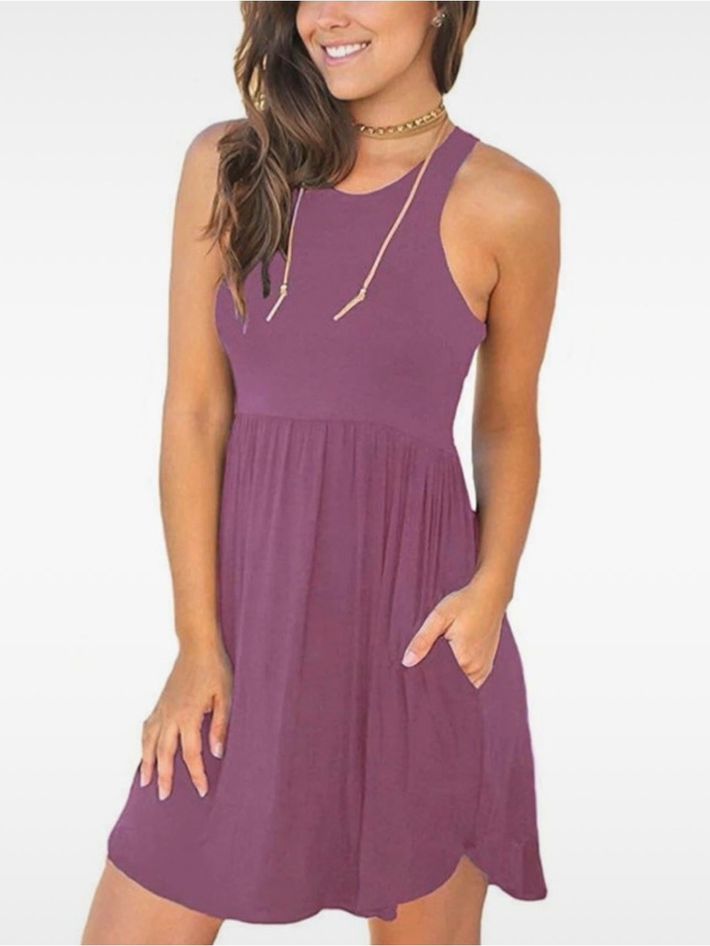 Sleeveless Mauve Summer Dress with Pockets - Women's Small